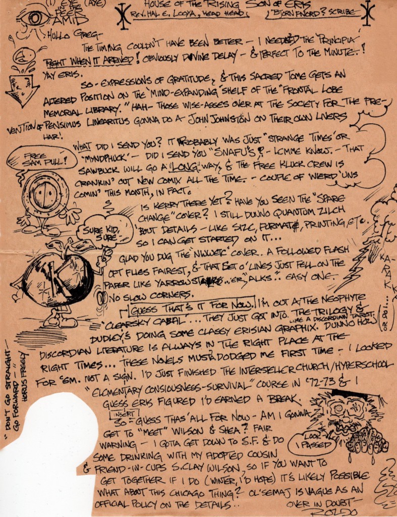 1980s Letter: Roldo to Greg Hill, House of the Rising Son of Eris
