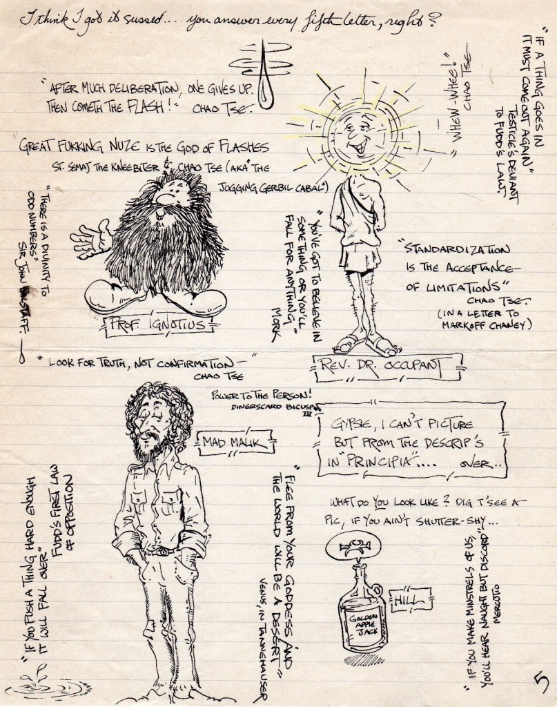 Sketches by Roldo of Greg Hill's Discordian personas.