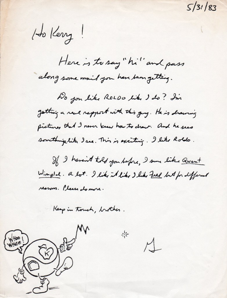 May 31, 1983 letter from Greg Hill to Kerry Thornley about Roldo.