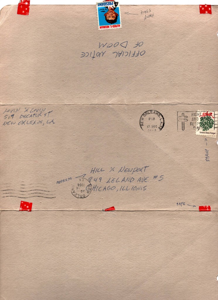 Envelope of the December 17, 1964 letter from Roger Lovin to Greg Hill