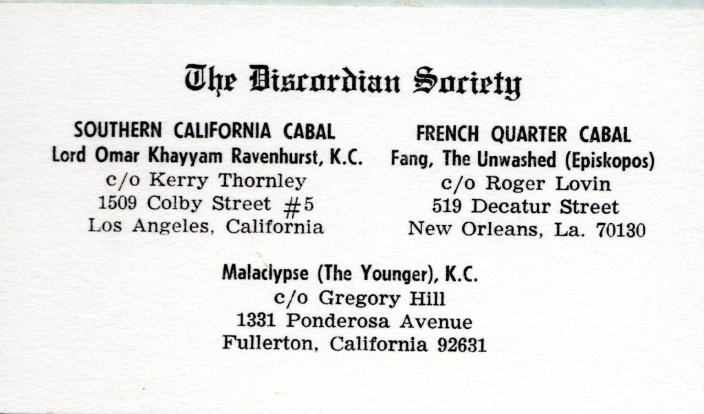 Discordian Society business card